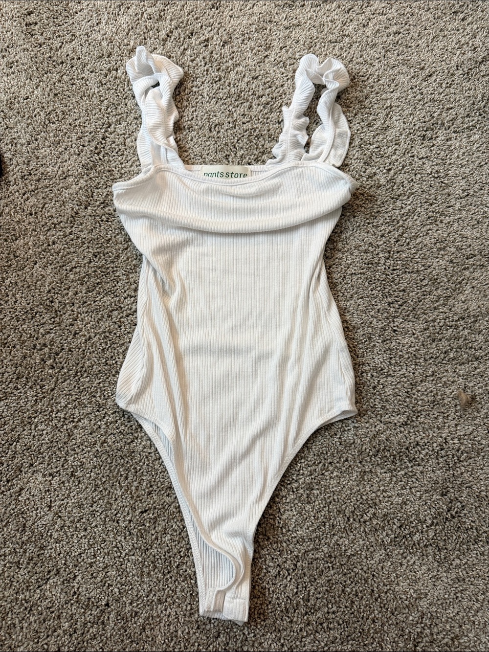 One-Piece Ribbed White Bodysuit with Ruffle Straps